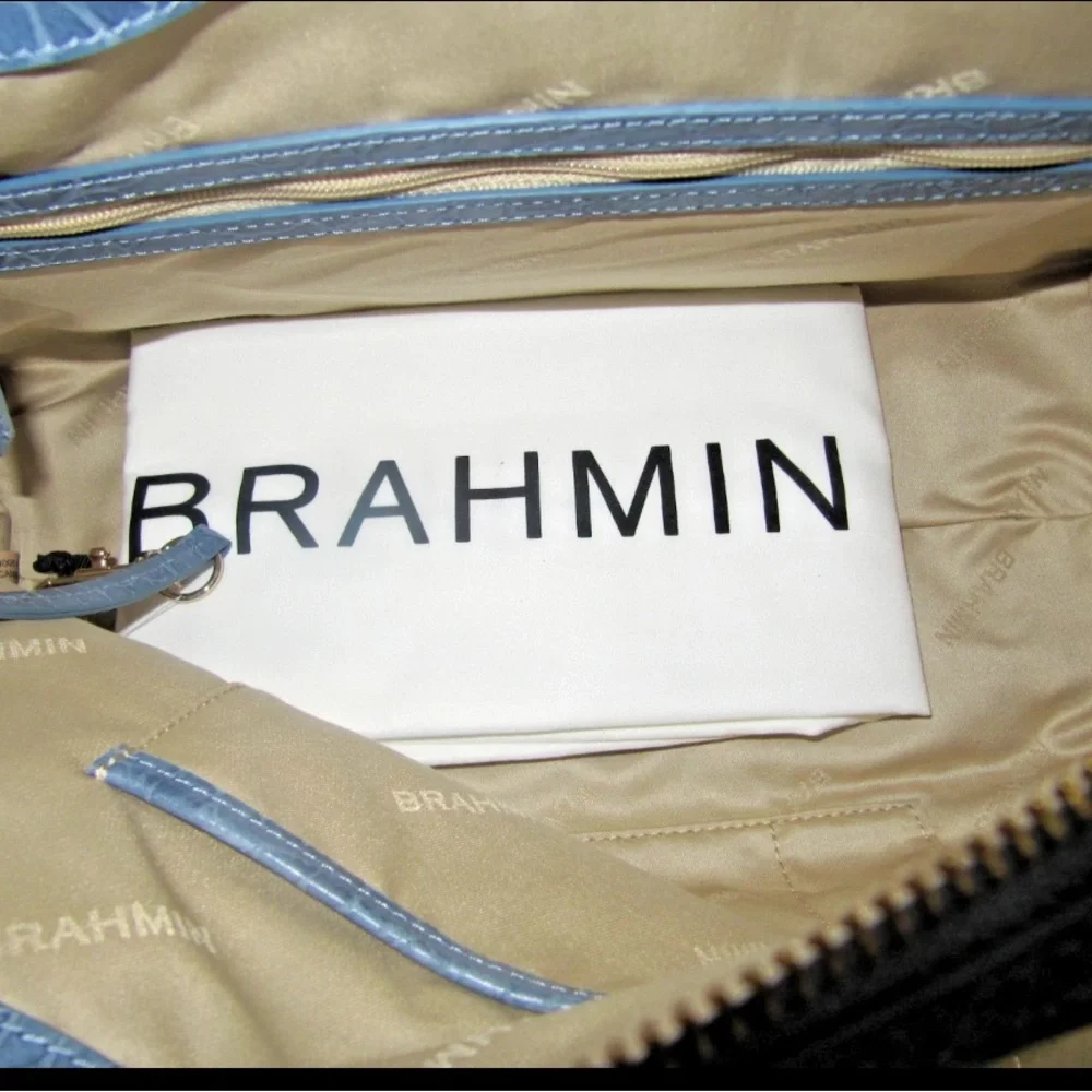 Brahmin Micaela Blue Snake Textured Genuine Leather Satchel